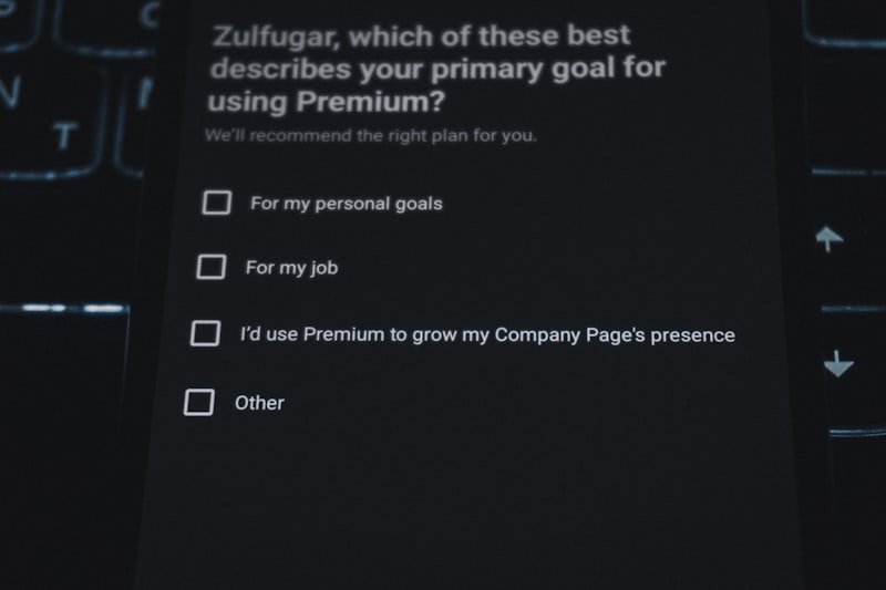 Survey asking about premium subscription goals.